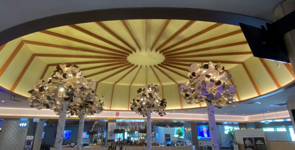 Commercial ceiling wallpaper install