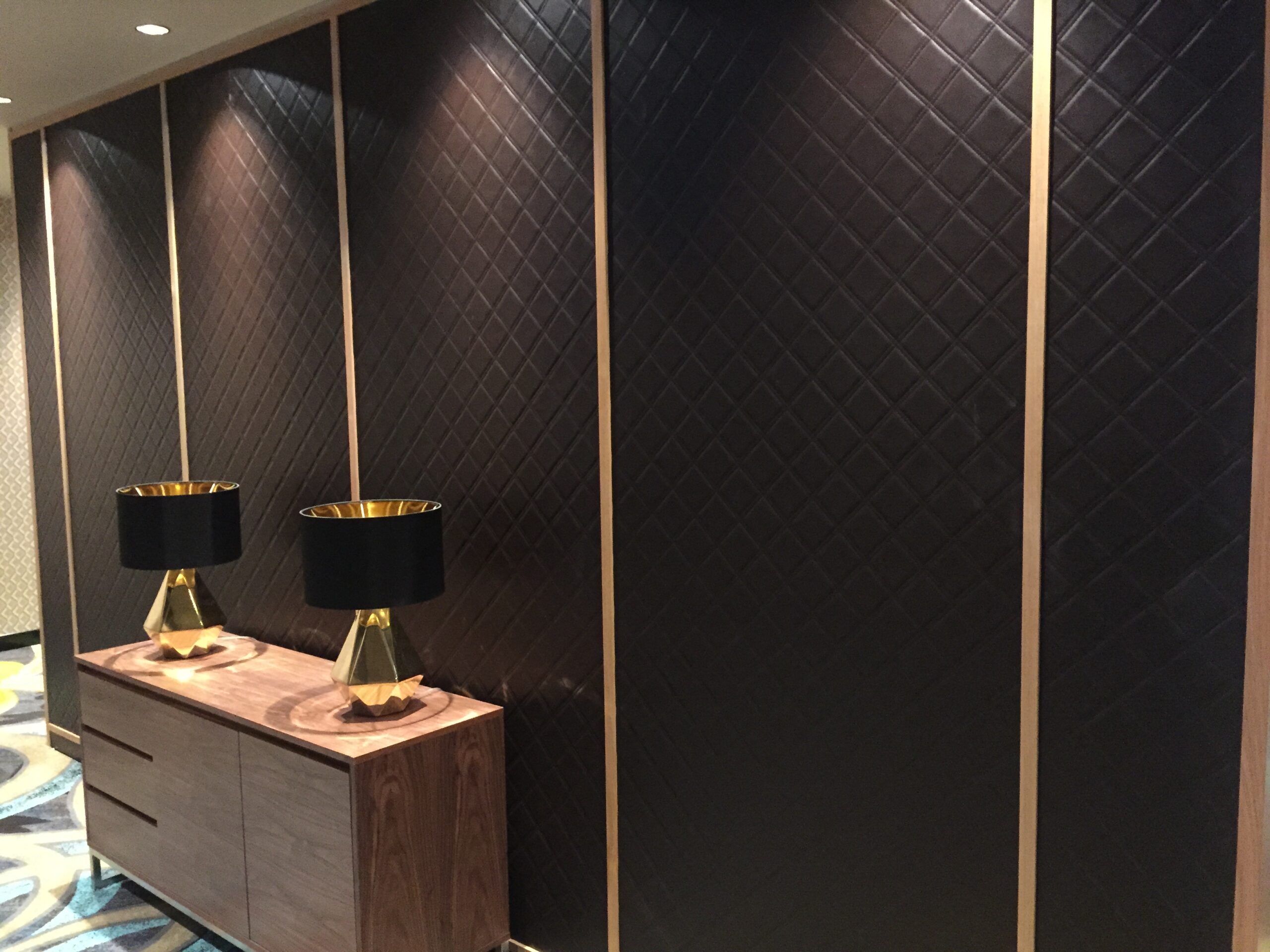 Leather look wallpaper in commercial hallway