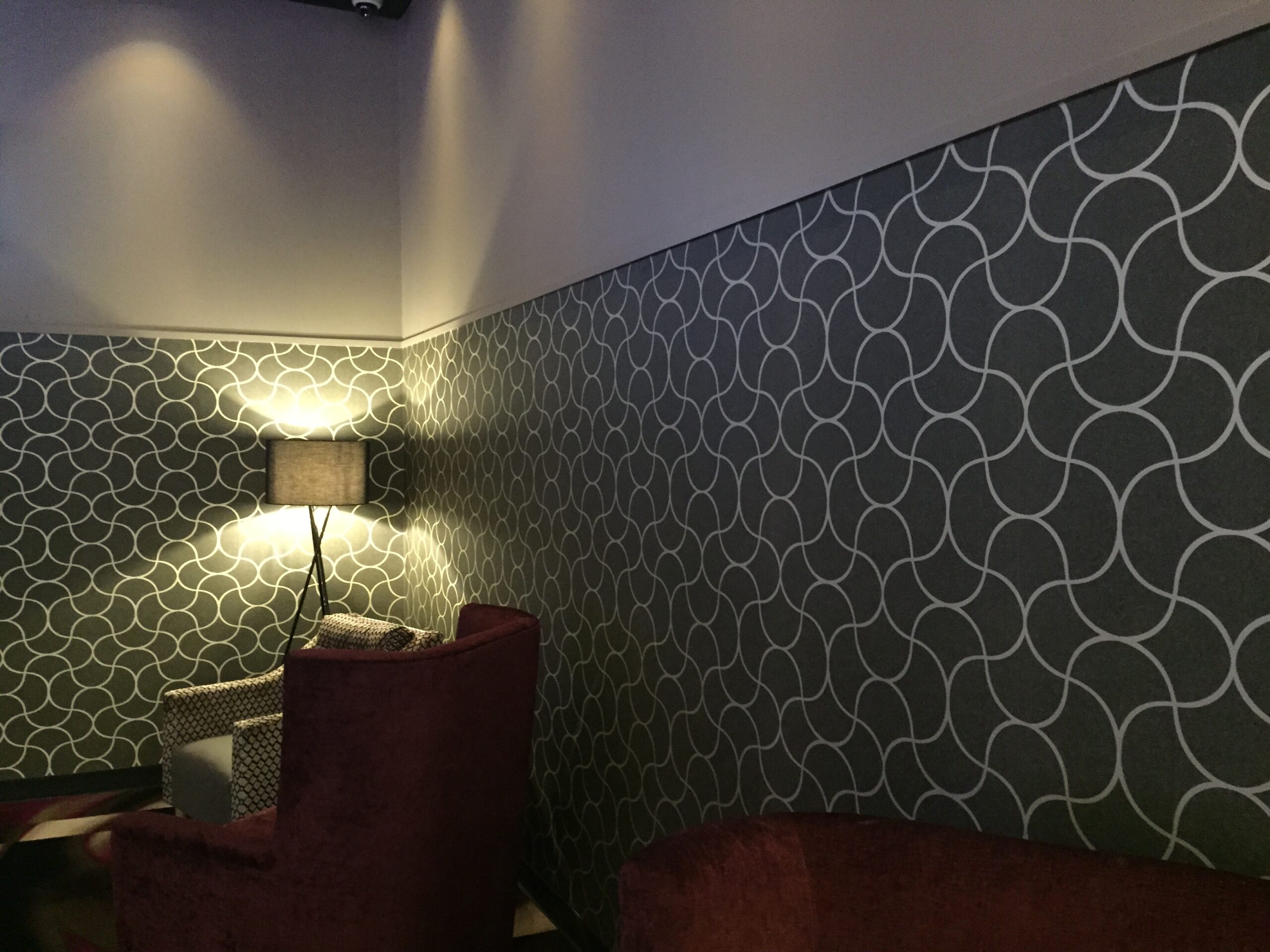 Sitting area in wallpaper in a commercial club