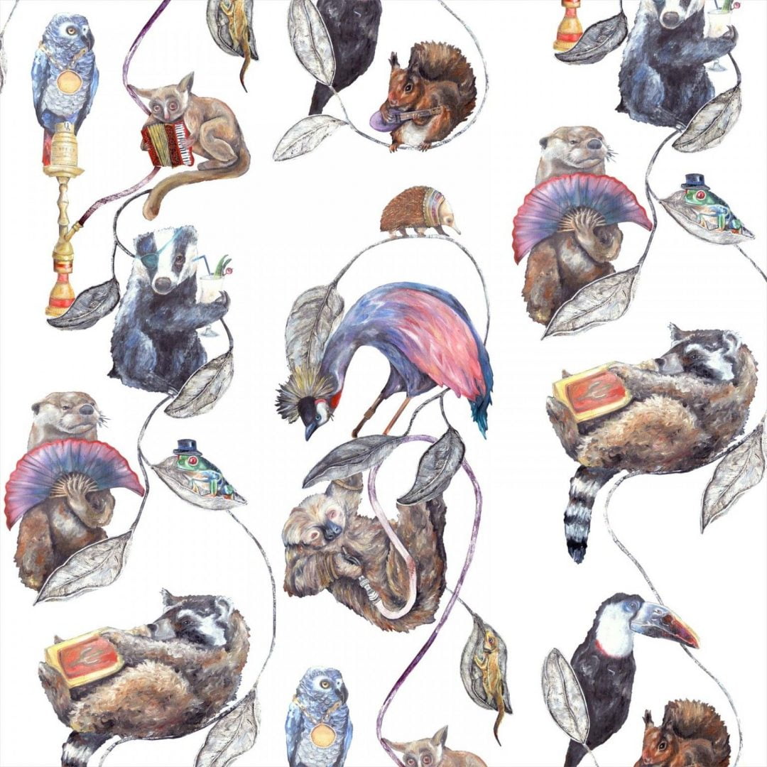 Modern quirky, cheeky animal fun wallpaper