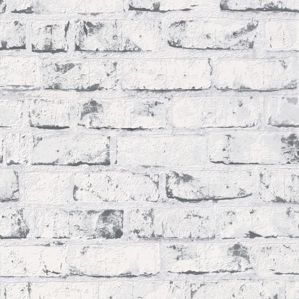 White and grey painted brick wallpaper