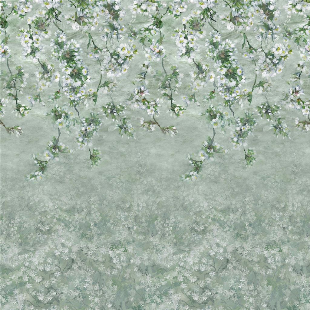 Chinnoiserie sage green floral wallpaper
