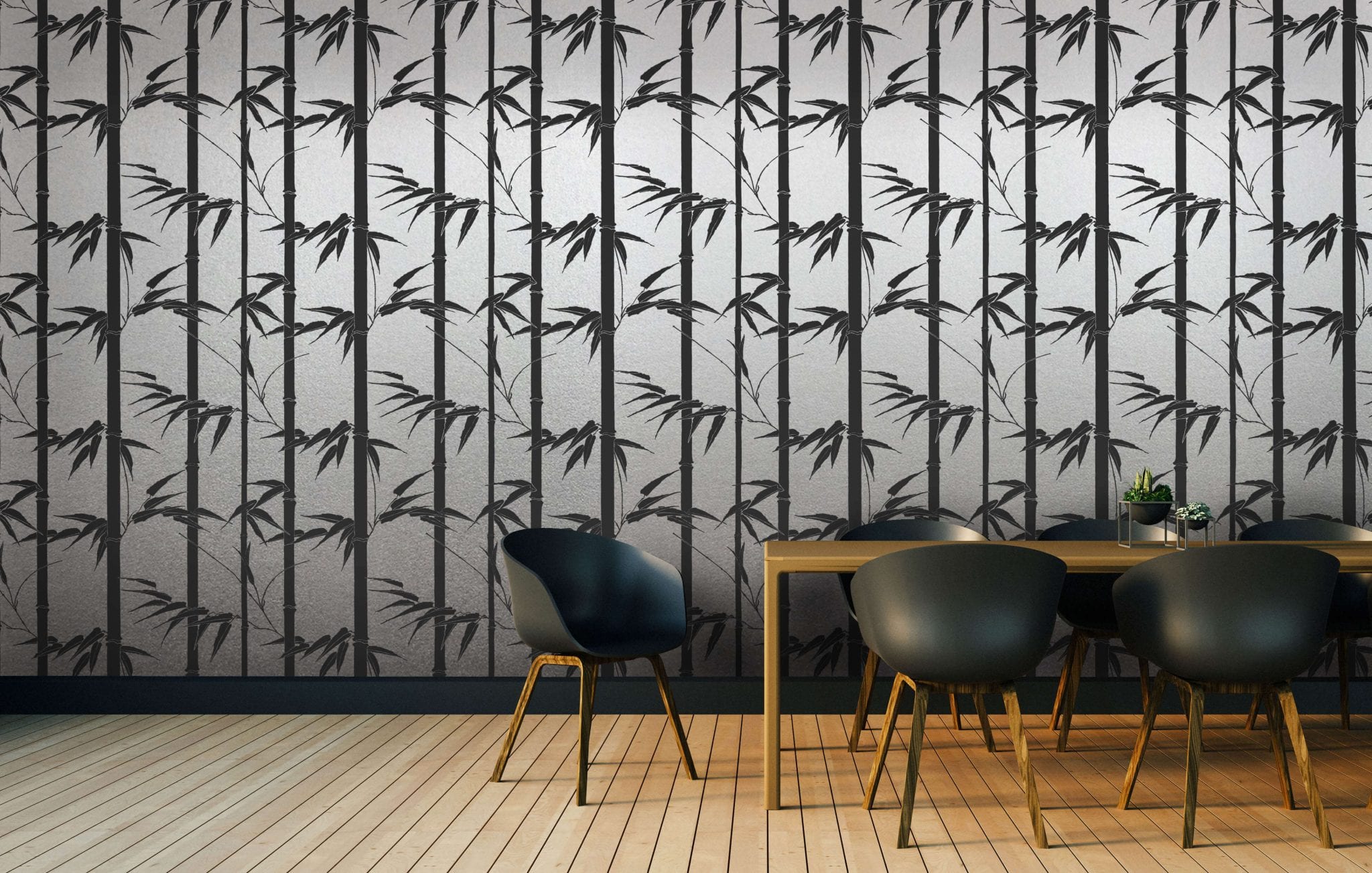 Iconic bamboo wallpaper in dining room