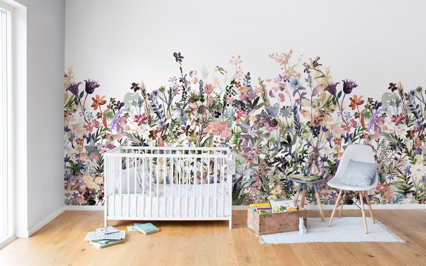 Rebelwalls May meadow kids wallpaper in nursery