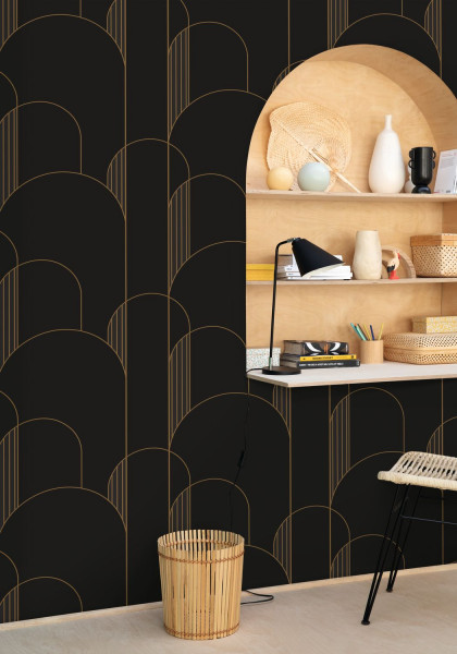Classic Art Deco styling with High Walls wallpaper in black and gold