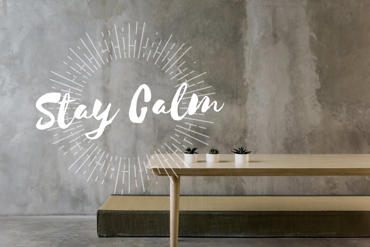 Stay calm in a room with concrete look walls and minimal design