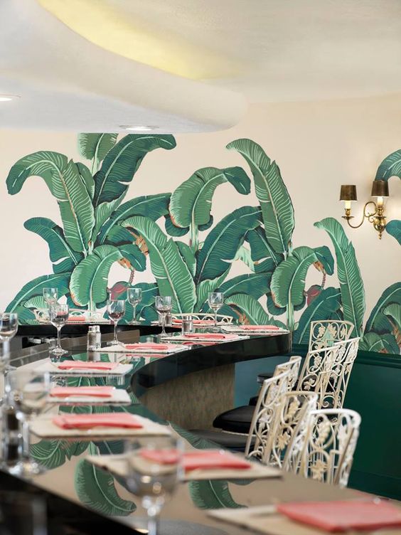 Iconic Beverley HIlls Hotel Martinique palm leaf wallpaper