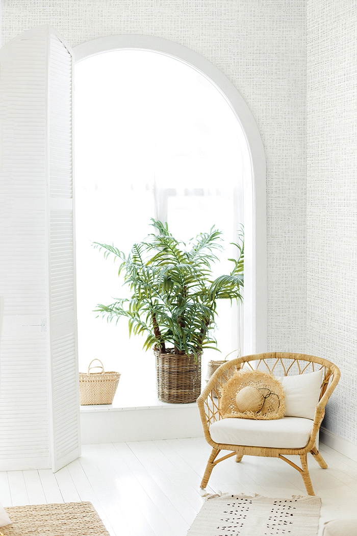 Seabrook Japandi wallpaper styled room for a minimalist, beachy style
