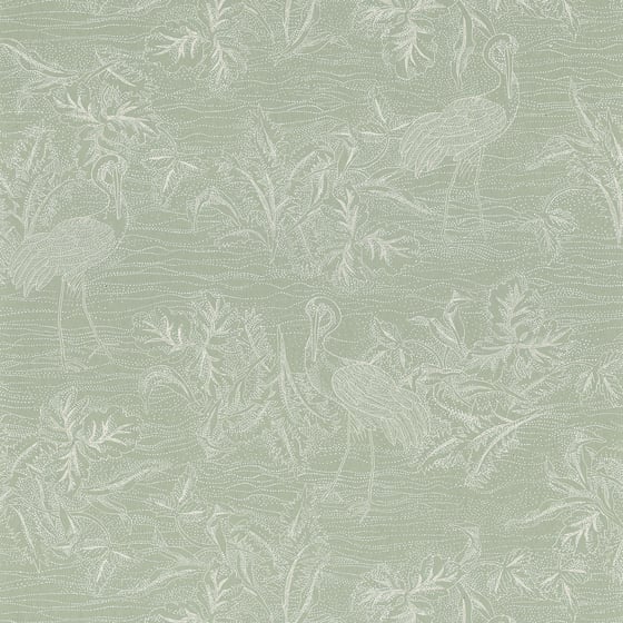 Sea green colour with sea birds feature in this modern coastal wallpaper design
