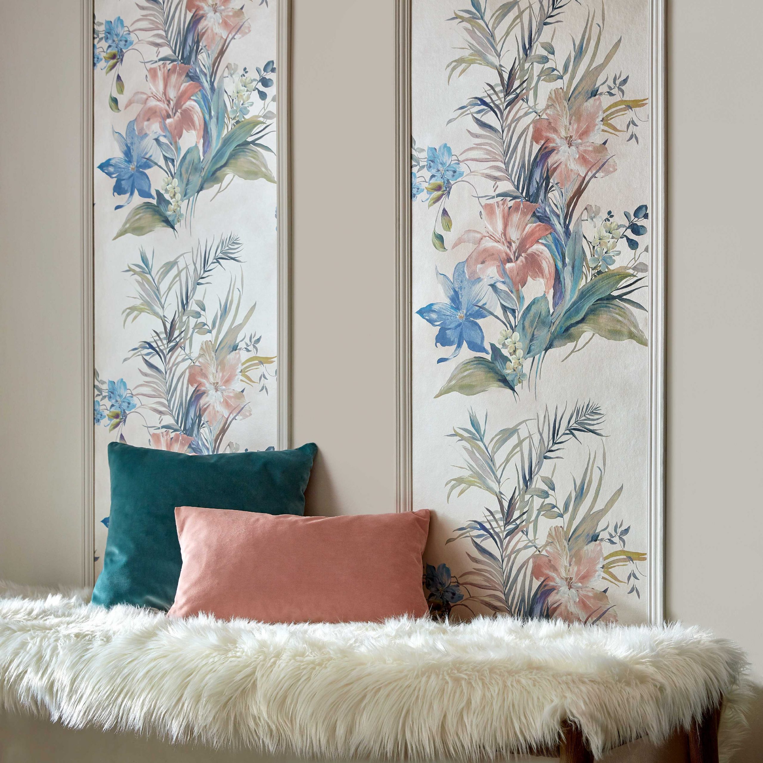 Lilliana 1838 wallcoverings. Floral wallpaper pattern used in panels
