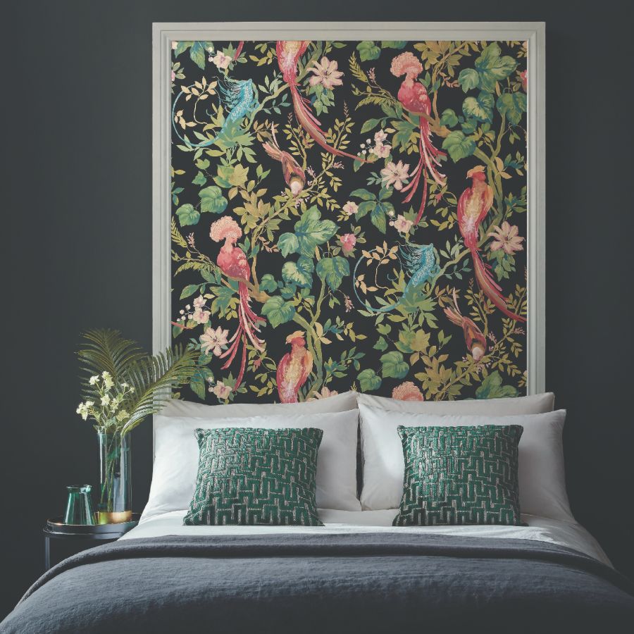 Bird Sonnet by 1838 wallpaper used with a frame for a unique bedhead