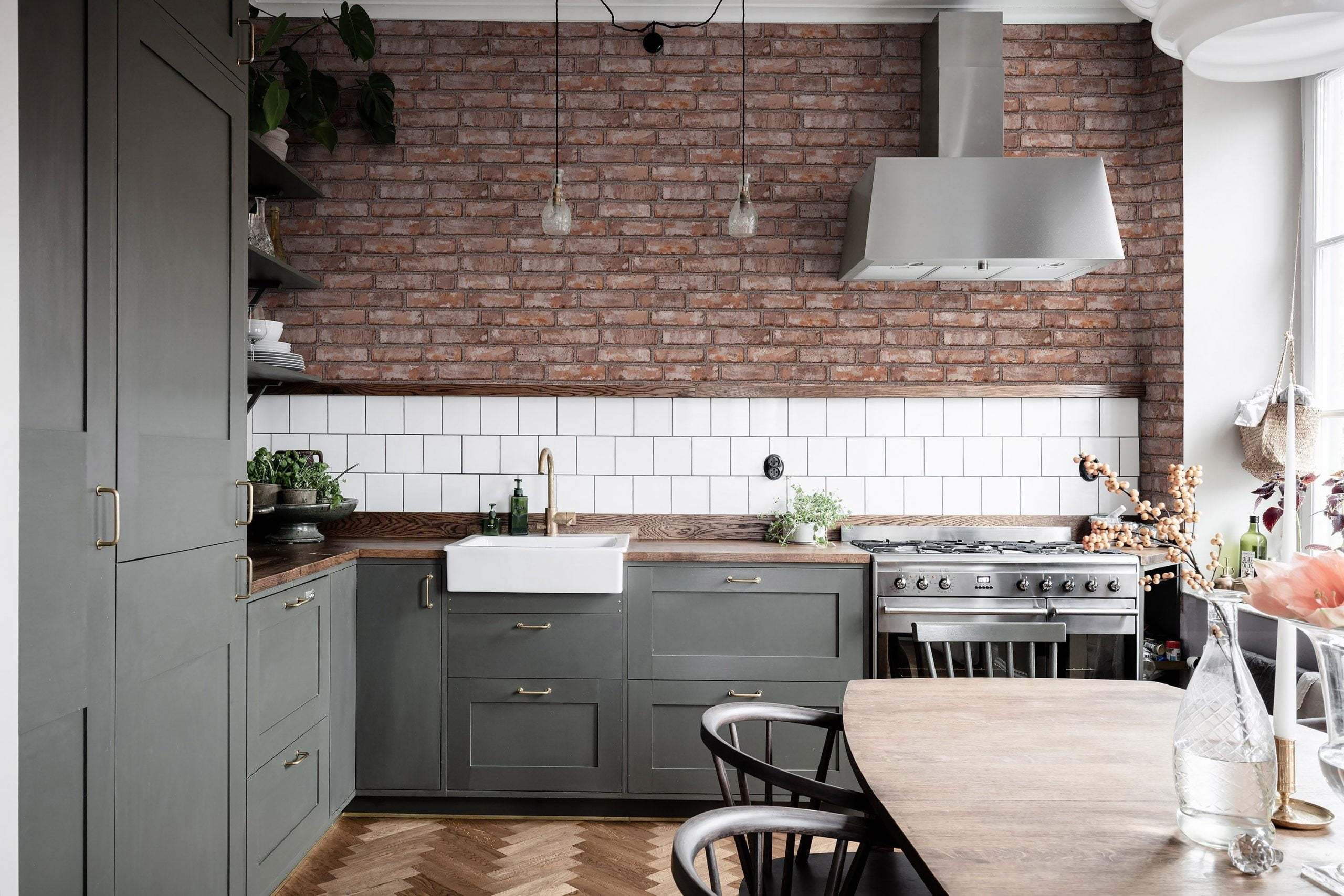 popular brick wallpaper in kitchen