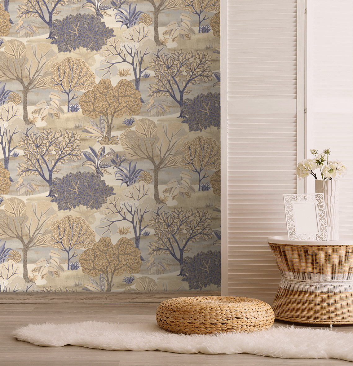 Coastal room with Park wallpaper of a forest of trees
