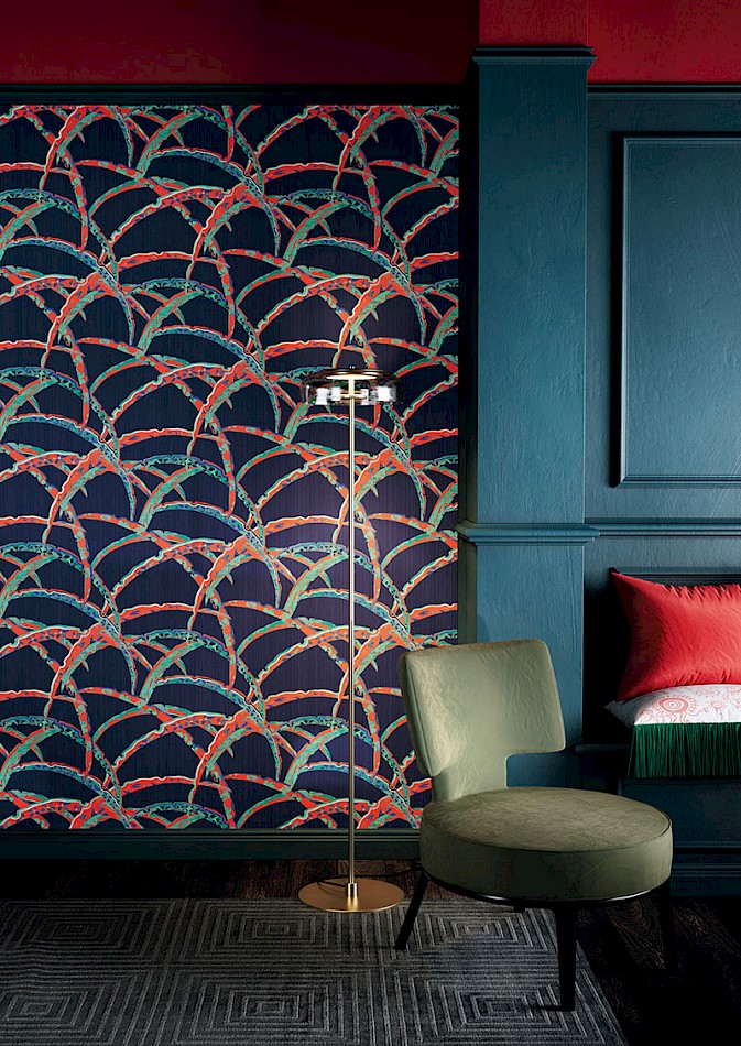 Japanese inspired wallpaper pattern featuring a big pattern of leaves