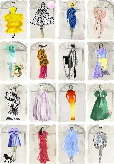 Cole and Son wallpaper collab with Harrods. Wallpaper showing couture fashion models