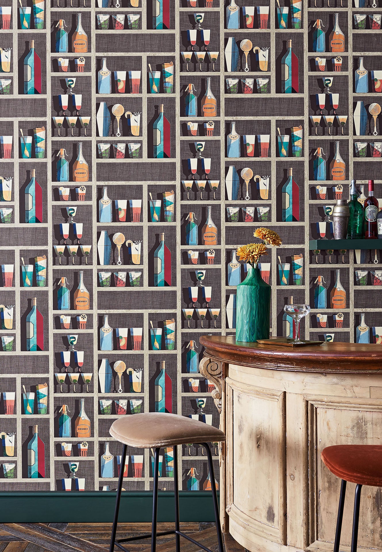 Cocktail bar wallpaper literally showing glasses of cocktails