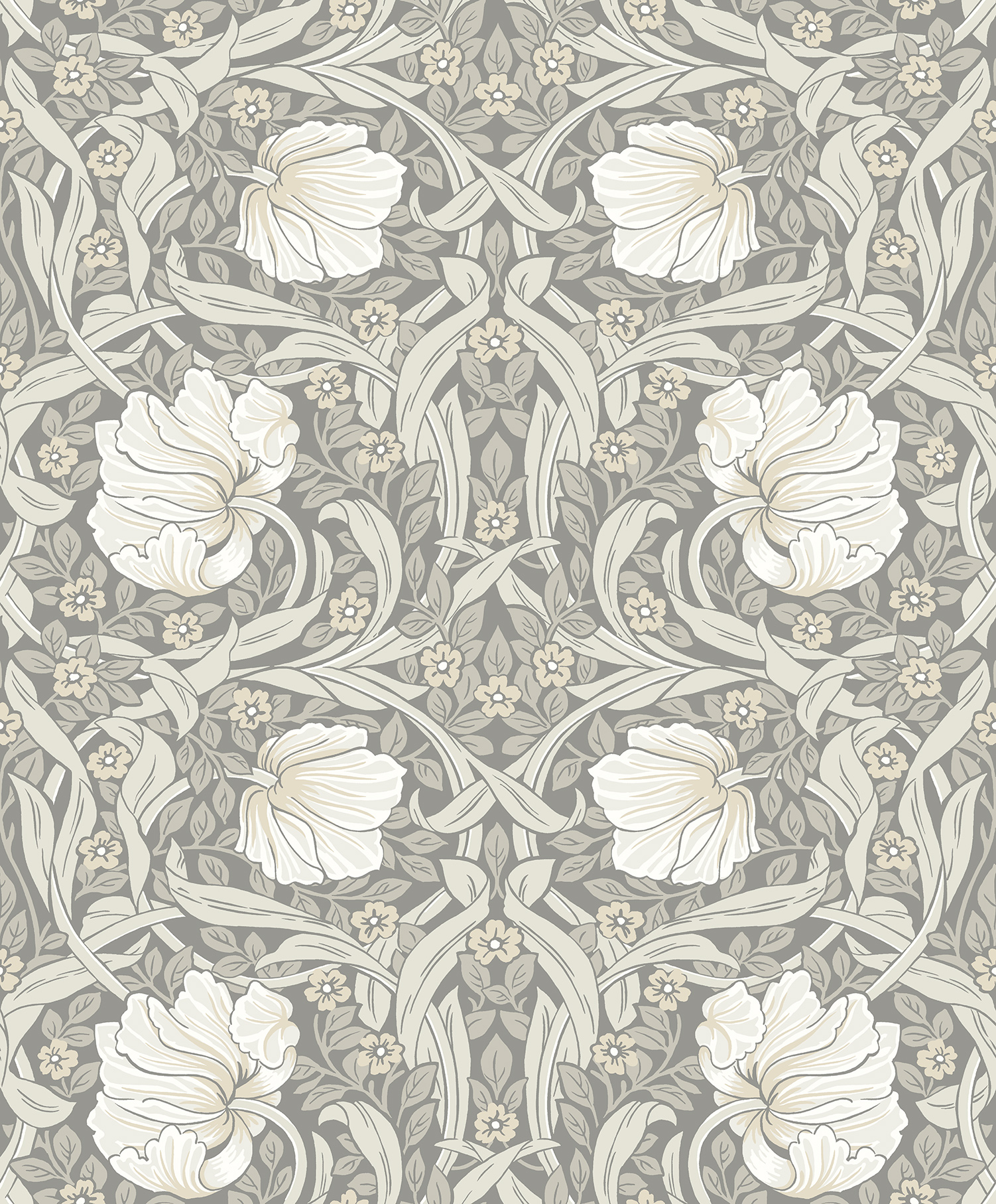 Pimpernel grey wallpaper a classical William Morris floral damask style