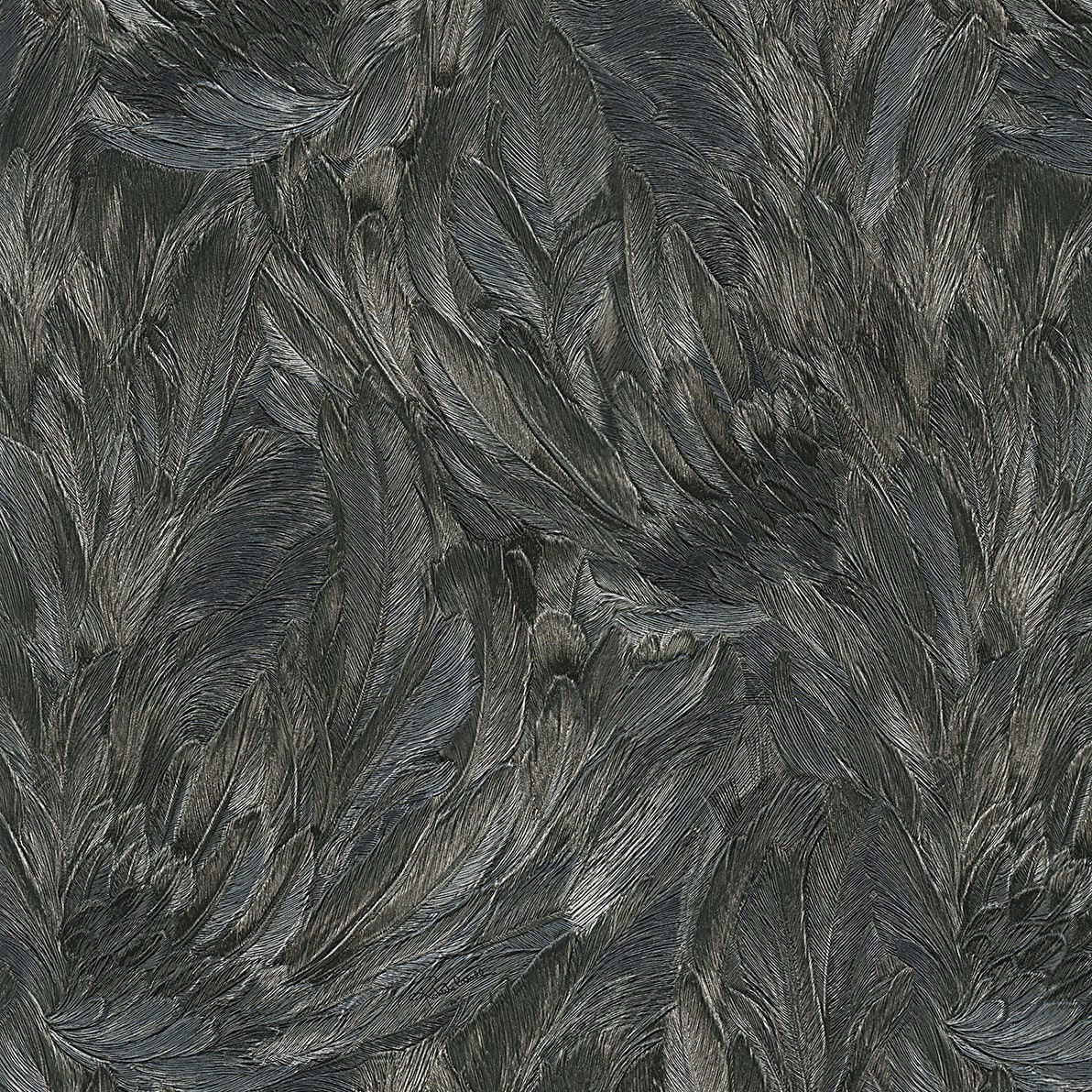 Plumes of slick black feathers feature in this luxe vinyl wallpaper
