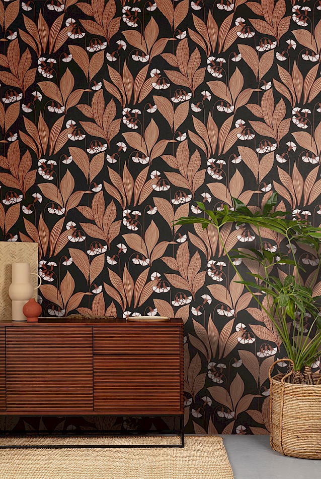 Dandelion Australiana style wallpaper pattern in a living room