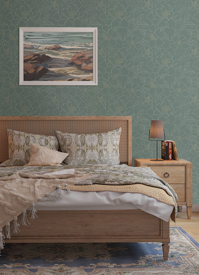 Gardena sea green bedroom wallpaper