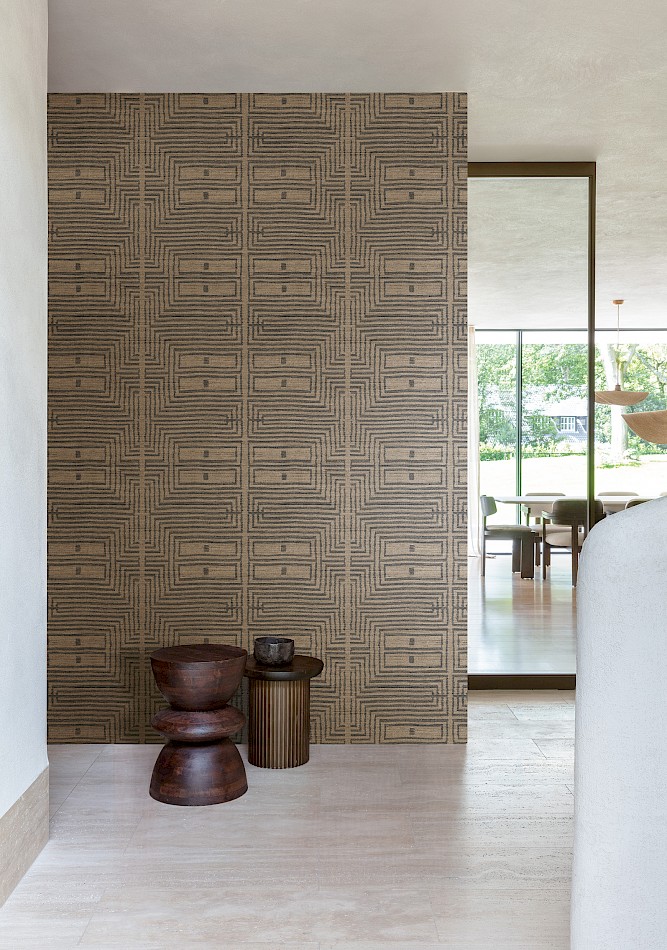 Serica tribal wallpaper pattern in kitchen feature wall