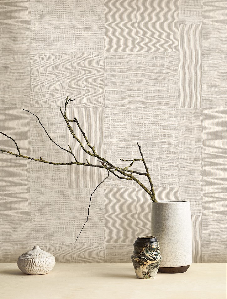 Traces in Sand wallpaper in Japanese or Japandi styled room shot