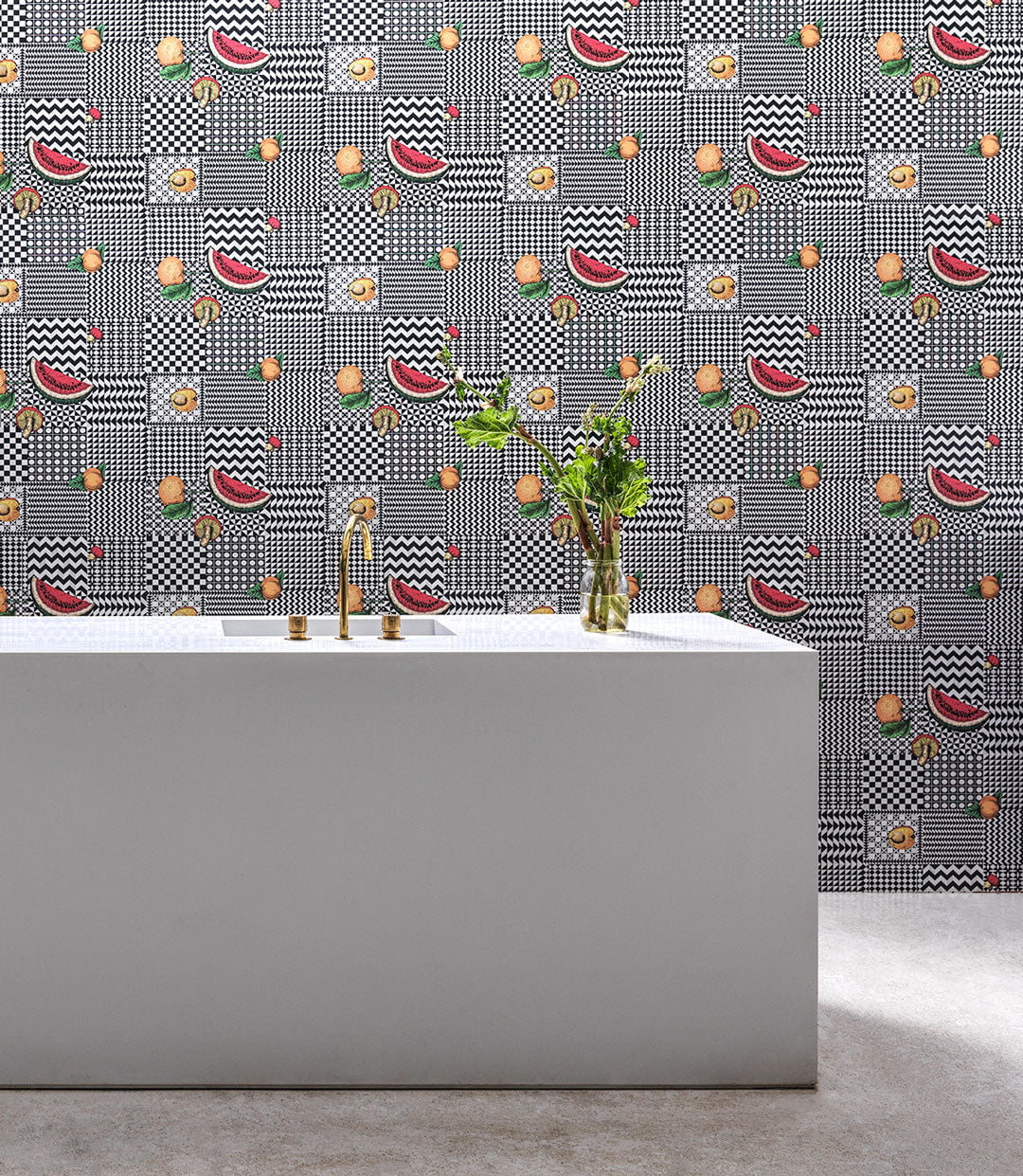 Cole & son  watermelon wallpaper in a kitchen