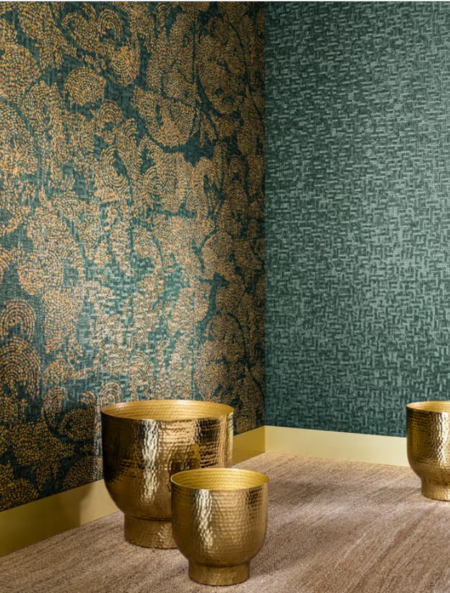 Casamance Alliages wallpaper hung in a living room