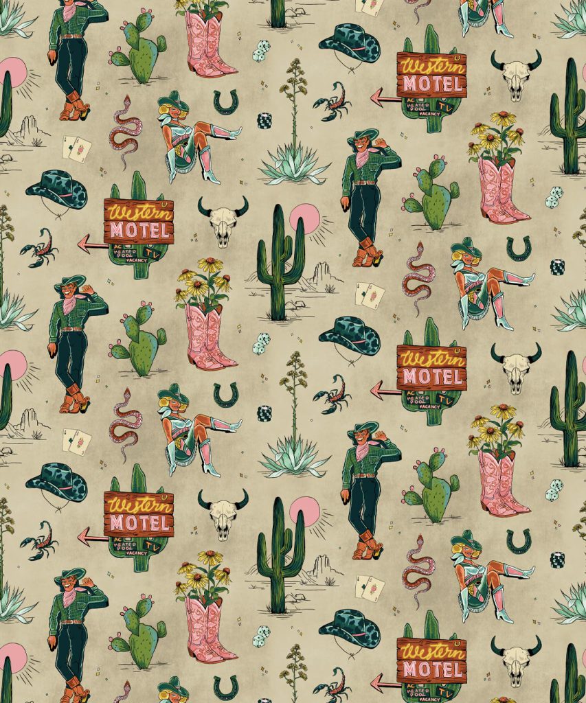Trail Tales patterned wallpaper roomshot